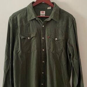 Levi's Button Down Olive Green Pearl Snap Shirt
